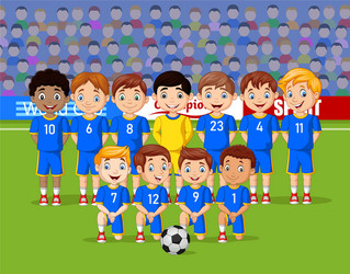 cartoon soccer kids team at a stadium vector image