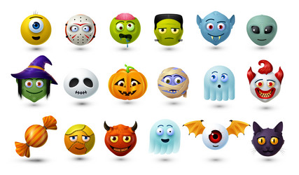 halloween emoji set cartoon scary characters vector image