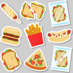 fast food set sticker for luncheonette menu design vector image