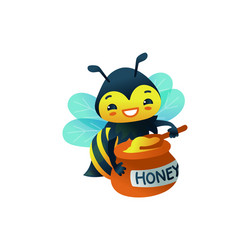 little bee cute character with jar honey flat vector image