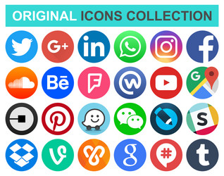 set popular circle social media and other icons vector image