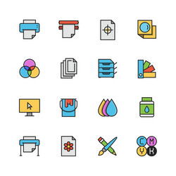 printing icon set in colorful outline style vector image