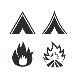 tourist camping tent signs fire flame icons vector image