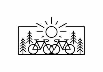 black line art bicycle and pine trees vector image