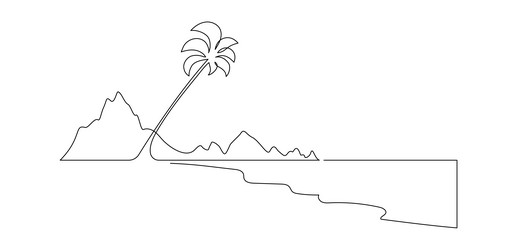 one continuous line drawing of beach with palm vector image