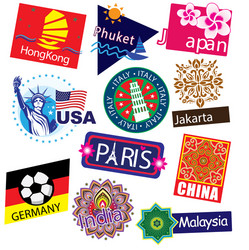 world country travel landmark icon set vector image