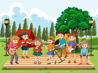 kids playing music in the park vector image