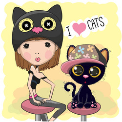 Girl and cat vector