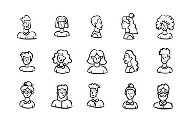 doodle faces people men and women outline sketch vector image