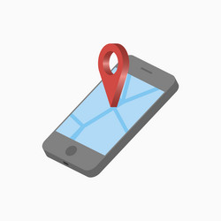 3d mobile phone with isometric map and pin vector image