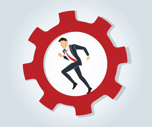 businessman running in wheel gear vector image