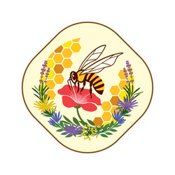 honey label with bee and flowers vector image