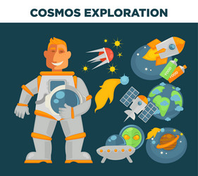 cosmos exploration and astronaut symbols vector image