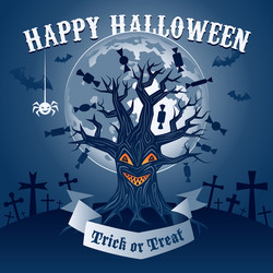 halloween with magic tree in background moon vector image