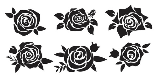 set of black rose flower silhouettes vector image