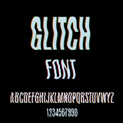 Glitch font with distortion effect vector