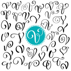 set of hand drawn calligraphy letter v vector image