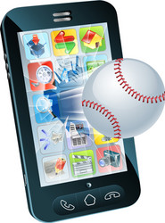 baseball ball flying out of mobile phone vector image