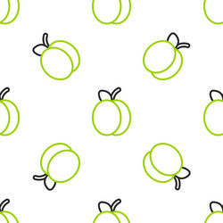 line plum fruit icon isolated seamless pattern vector image