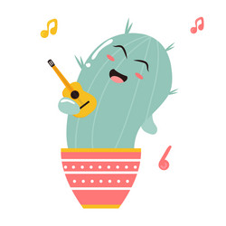 cute singing cartoon cactus vector image