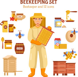 beekeeping honey icon set vector image