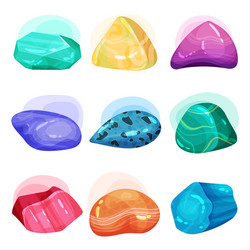 flat set of various glossy gemstones shiny vector image