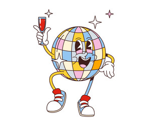 cartoon groovy disco ball character with glass vector image