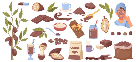 chocolate with cocoa beans powder candies sweets vector image