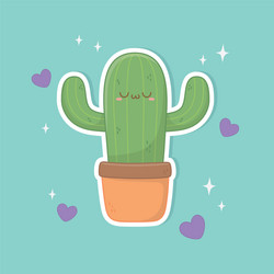 funny fantasy cactus kawaii character vector image