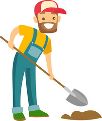 a happy white farmer with shovel on farm field vector image