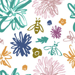 funky floral pattern with bees vector image