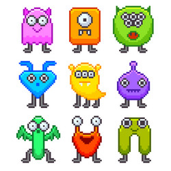 pixel monsters for games icons set vector image