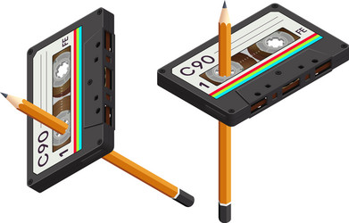 isometric realistic isolated compact cassette vector image