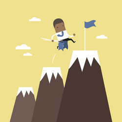 African businessman climbing up mountains vector