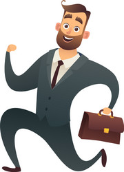 Happy businessman in suit with suitcase and runs vector