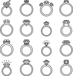 diamond ring icons set outline style vector image