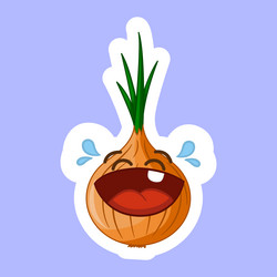 laughing face onion sticker design vector image