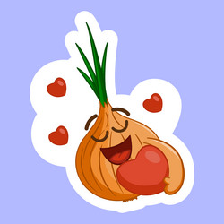 Love onion with red hearts sticker design vector