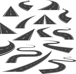 big set of asphalt road curves turns bankings vector image