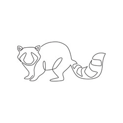 one single line drawing lovely funny raccoon vector image