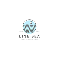 sea water with crescent line logo design icon vector image