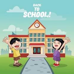 Kids and school building design vector