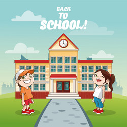 Kids and school building design vector