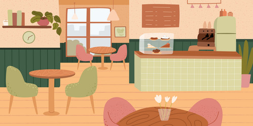 pizzeria or family cafe with desserts interior vector image