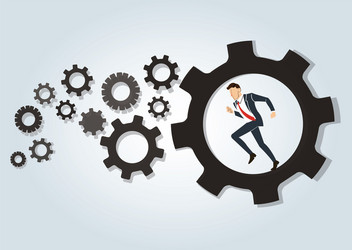 Businessman running in wheel gear background vector