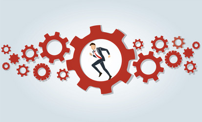 businessman running in wheel gear background vector image