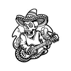 cinco de mayo skull playing guitar character vector image