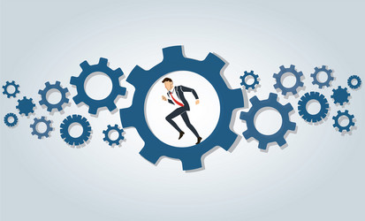 businessman running in wheel gear background vector image