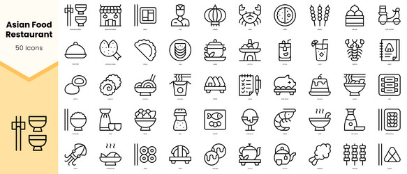 set of asian food restaurant icons simple line vector image