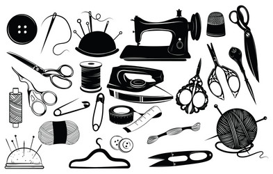 Set tools for sewing and cutting collection vector